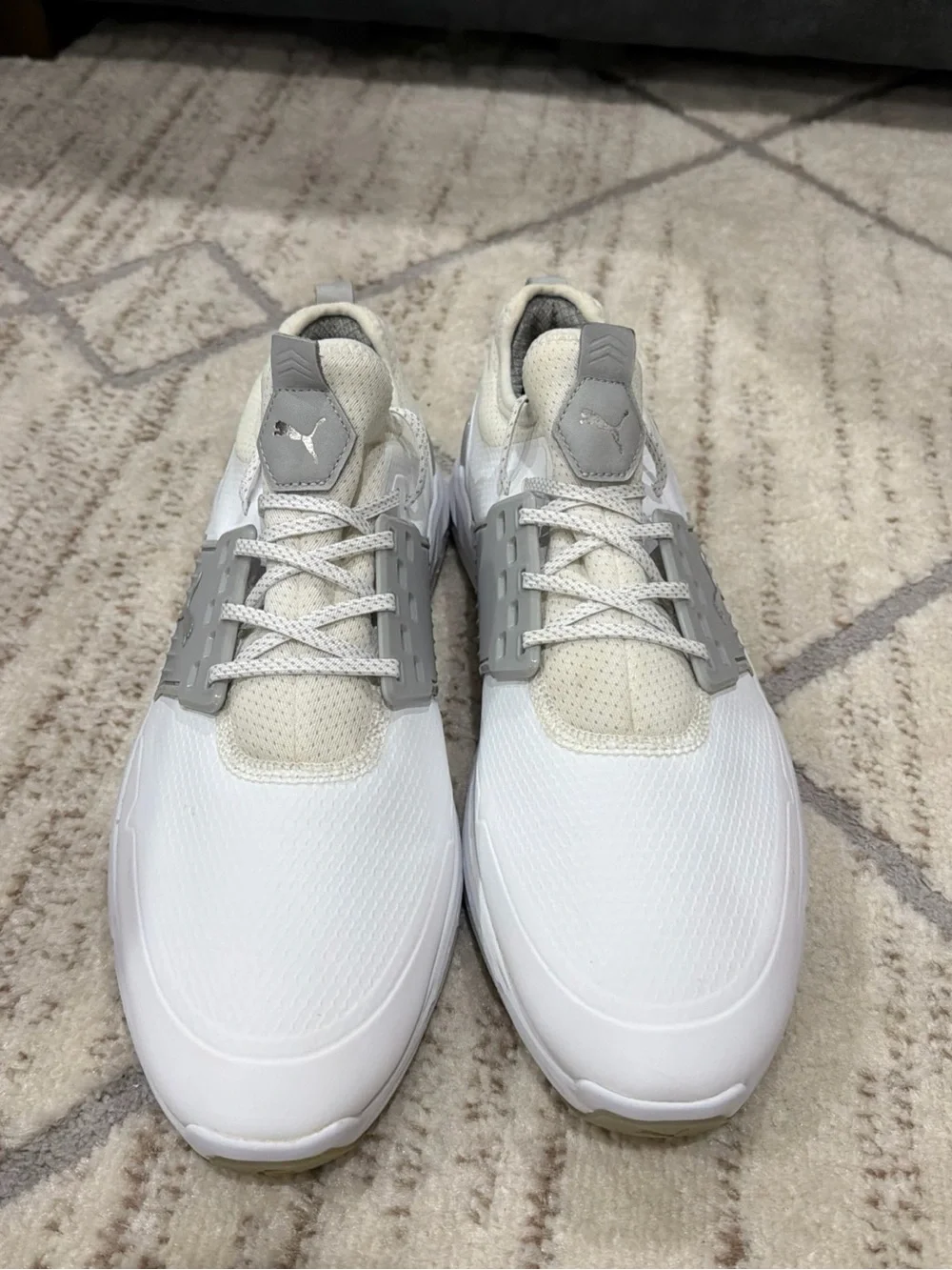 Puma Ignite Golf Shoes Mens Size 12 White Gray Spiked Low Top Sneakers 376078-01